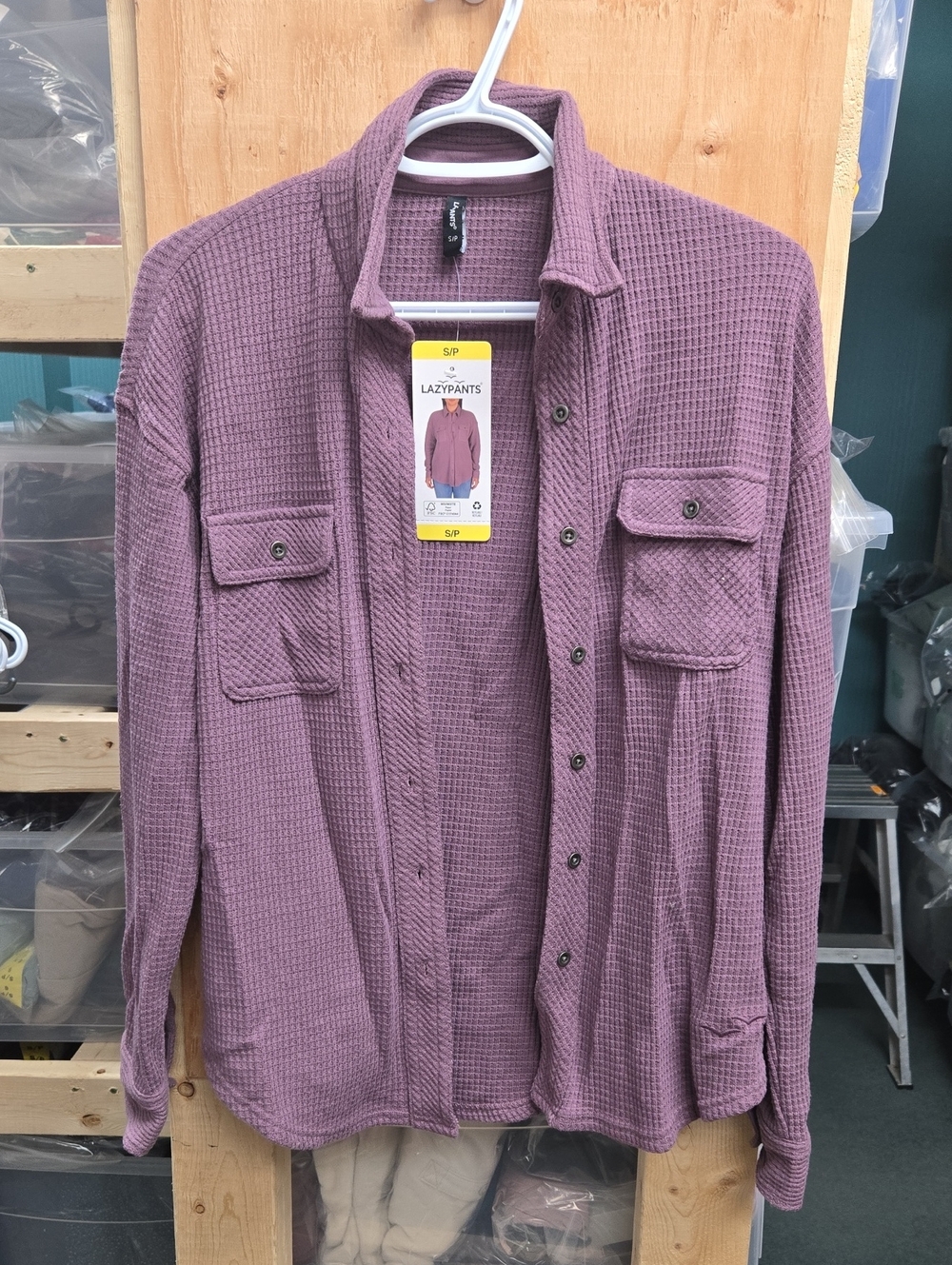 Lazypants Size S Purple Grey Waffle Knit Button Down Shirt